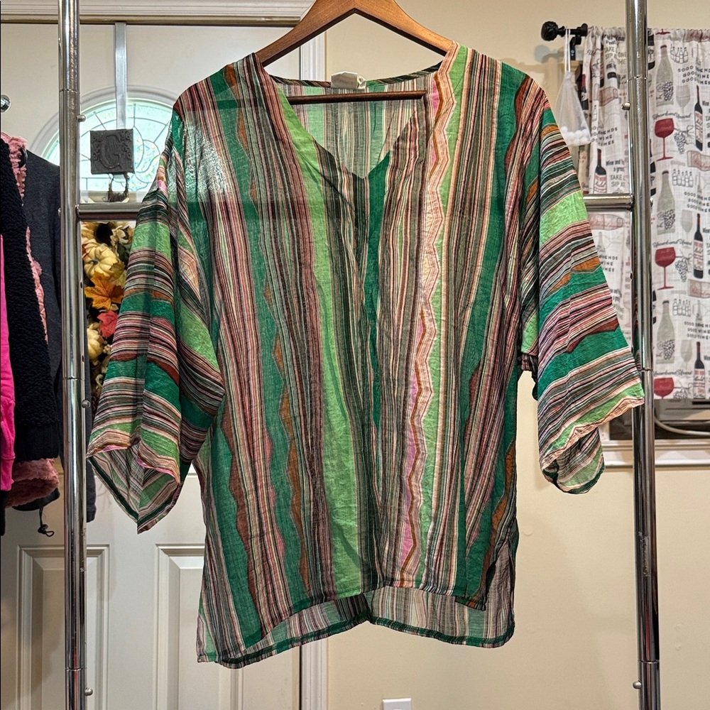 Simple Green and Pink Striped Blouse